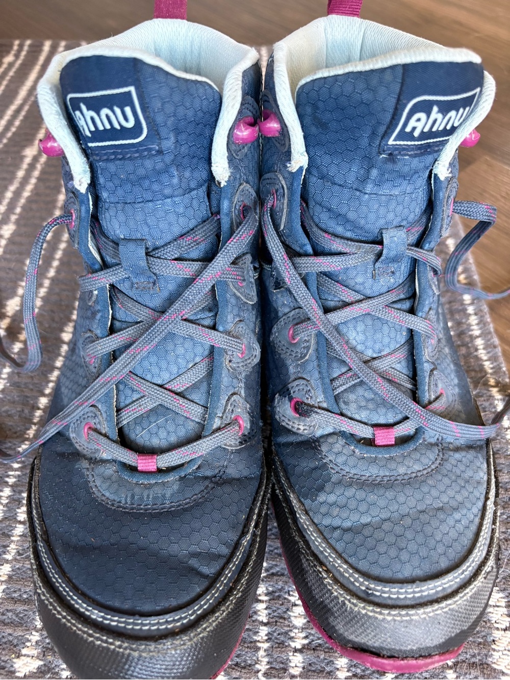 Ahnu Navy and Pink Women's Lace-Up Hiking Boots